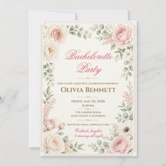 Blush Pink Floral Watercolor Bachelorette Party Invitation