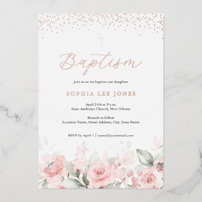 Blush Pink Floral Watercolor Baptism (Front)