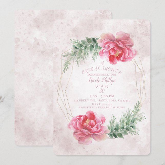 Blush Pink Floral Watercolor Bridal Shower Invitation (Front/Back)