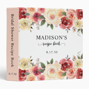 Blush Pink Floral Watercolor Bridal Shower Recipe  Binder