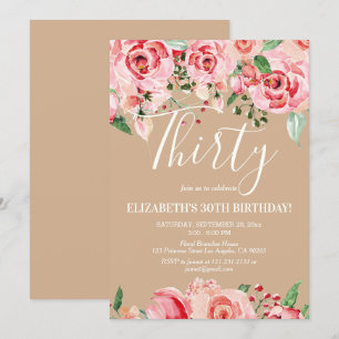 Blush Pink Floral Watercolor Flower Birthday Invitation