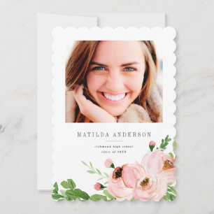 Blush pink floral watercolor graduation invitation