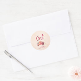 Blush Pink Floral Watercolor One First Birthday Classic Round Sticker