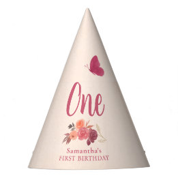 Blush Pink Floral Watercolor One First Birthday Party Hat
