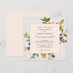 Blush Pink Floral Watercolor Square Wedding Invitation