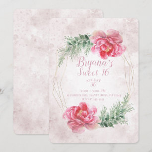 Blush Pink Floral Watercolor Sweet 16 Party Invitation
