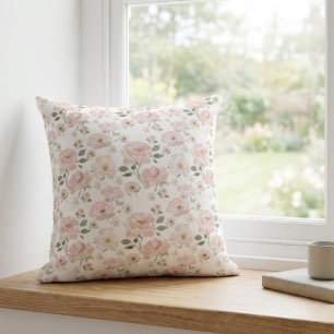 Blush Pink Floral Watercolor Throw Pillow