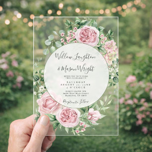 Blush Pink Floral Watercolor Wedding Acrylic Invitations