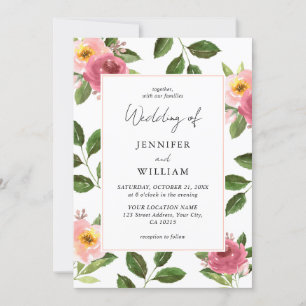 Blush Pink Floral Watercolor Wedding  Invitation