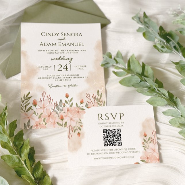 Blush Pink Floral Watercolor Wedding Invitation (Creator Uploaded)