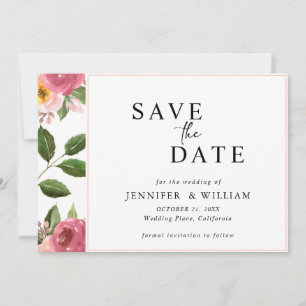 Blush Pink Floral Watercolor Wedding  Save The Date