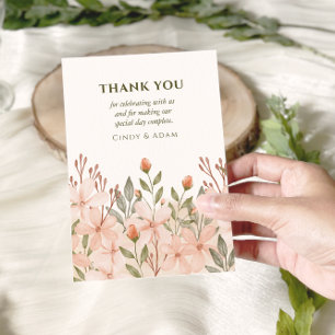 Blush Pink Floral Watercolor Wedding Thank You Card