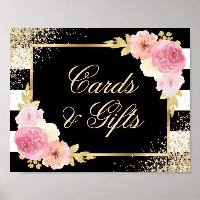 Blush Pink Floral Wedding Cards and Gifts Sign (Front)