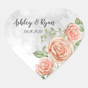 Blush Pink Floral Wedding  Classic Heart Sticker