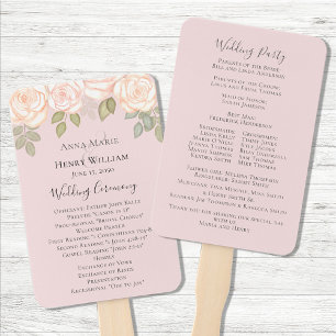 Blush Pink Floral Wedding Custom Program Hand Fan