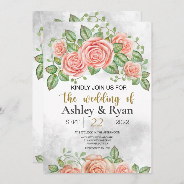 Blush Pink Floral Wedding Invitation  (Front/Back)