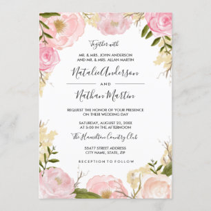 Blush Pink Floral Wedding Invitation