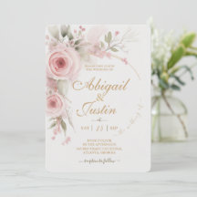 Blush Pink Floral Wedding Invitation White Flowers