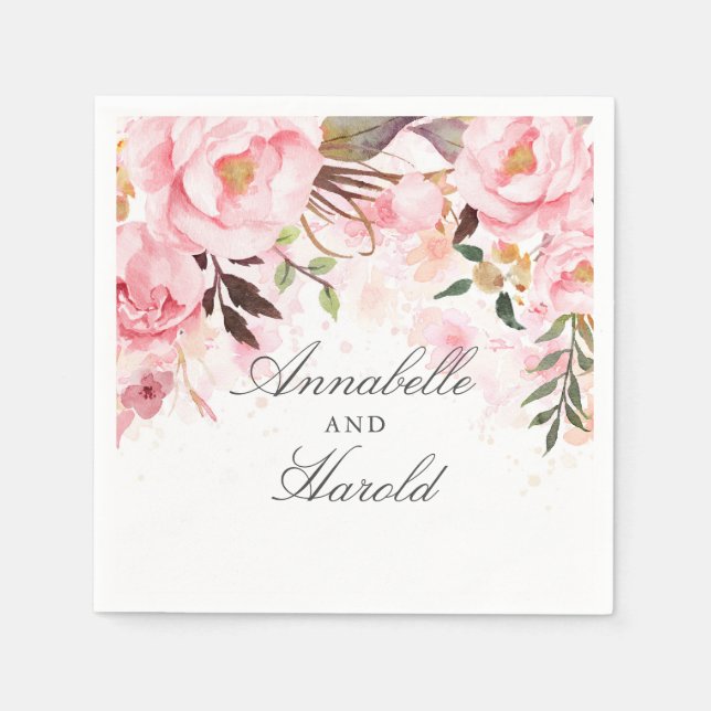 Blush Pink Floral Wedding Napkin (Front)