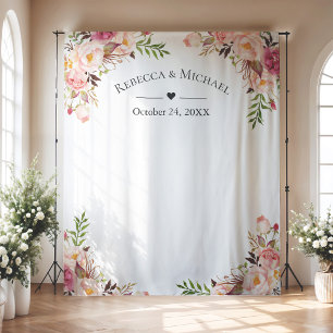 Blush Pink Floral Wedding Photo Booth Backdrop Tapestry
