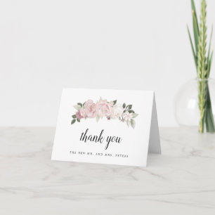 Blush Pink Floral Wedding Photo Thank You Card