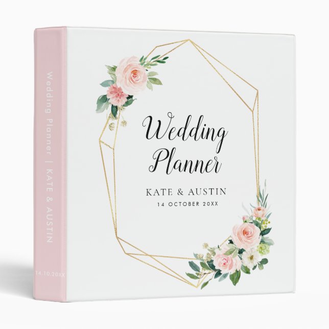 Blush pink floral wedding planner binder (Front/Spine)