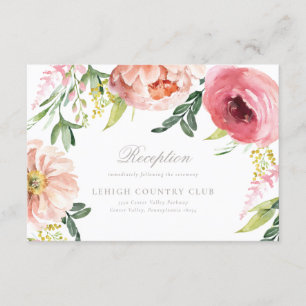 Blush Pink Floral Wedding Reception Card