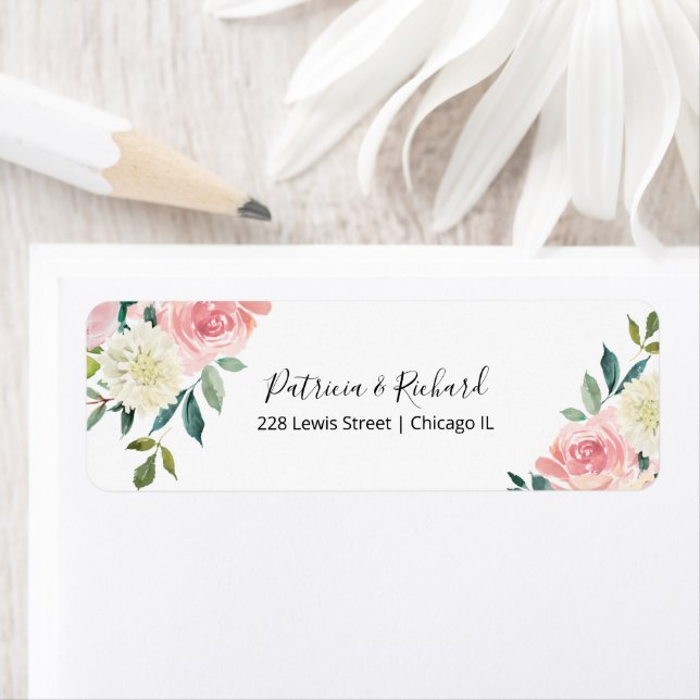 Blush Pink Floral Wedding Return Address Label (Insitu)