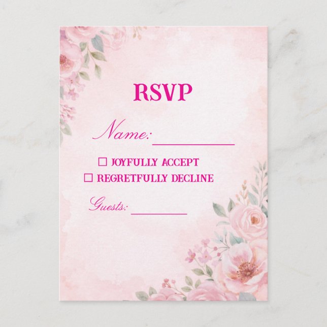 "Blush Pink Floral Wedding RSVP Card Response Card (Front)