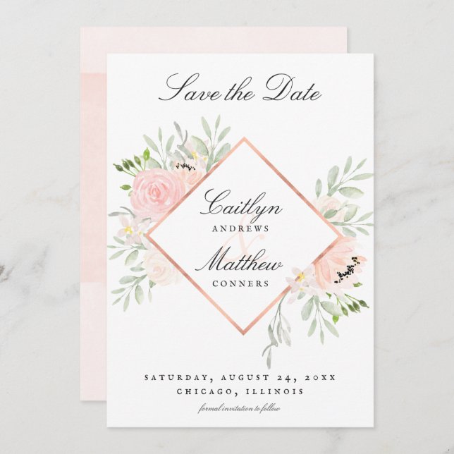 Blush Pink Floral Wedding Save the Date (Front/Back)