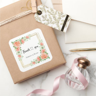 Blush Pink Floral Wedding Square Sticker
