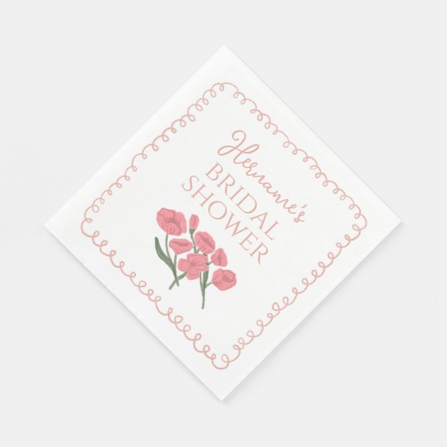 Blush Pink Floral Whimsical Bridal Shower Napkin (Corner)