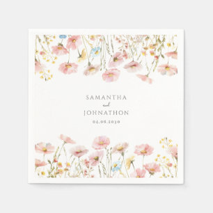 Blush Pink Floral Wildflower Personalized Wedding Napkin