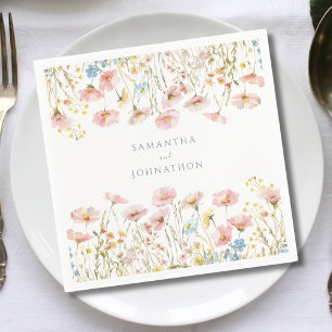 Blush Pink Floral Wildflower Wedding Napkin