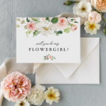 Blush pink floral will you be my flower girl card<br><div class="desc">lovely pink blush floral design with elegant black text and beautiful watercolors blush pink flowers. The text and colours can be personalized.</div>
