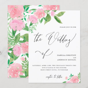 Blush Pink Floral with Calligraphy Wedding Invitation