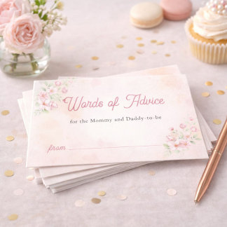 Blush Pink Floral Words of Advice Baby Shower Card