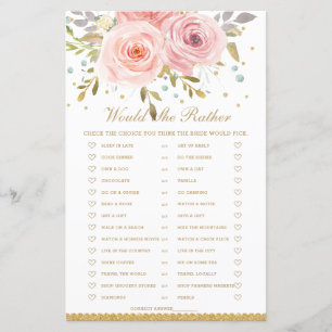 Blush Pink Floral Would She Rather Bridal Game