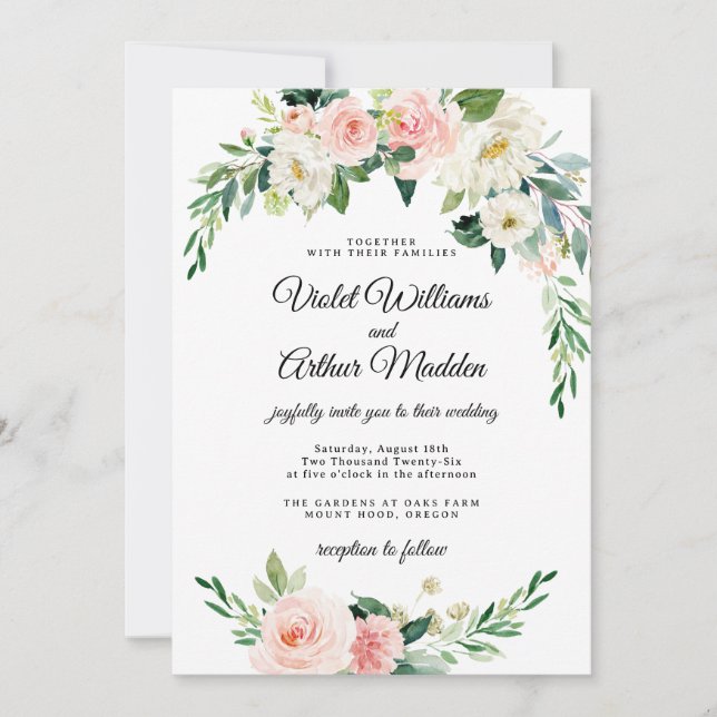 Blush Pink Floral Wreath Bridal Shower Invitation (Front)