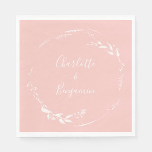 Blush Pink Floral Wreath Calligraphy Personalized Napkin