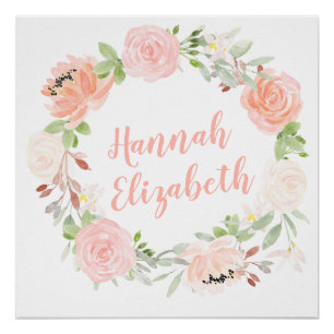 Blush Pink Floral wreath personalised girls print