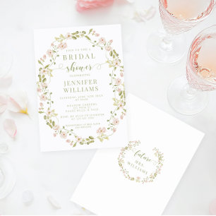 Blush Pink Floral Wreath Spring Bridal Shower  Invitation
