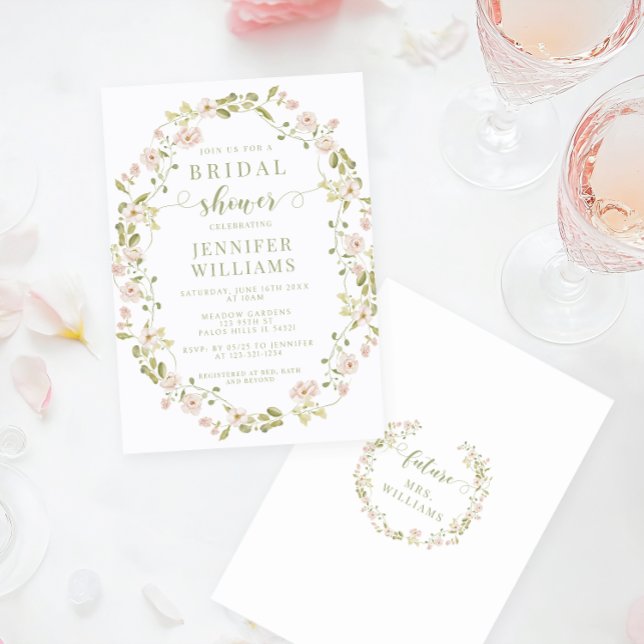 Blush Pink Floral Wreath Spring Bridal Shower  Invitation (Creator Uploaded)