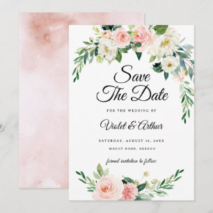 Blush Pink Floral Wreath Wedding Save The Date Invitation