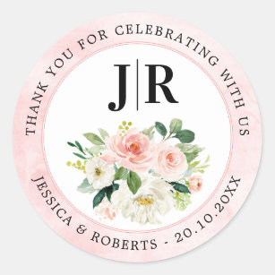 Blush Pink Florals Botanical Wedding Thank You Classic Round Sticker