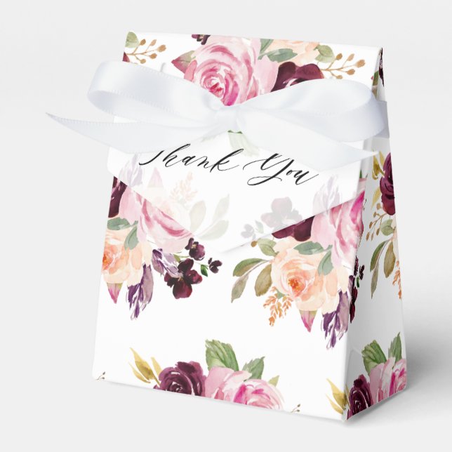 Blush Pink Florals Modern Botanical Wedding Favor Box (Front Side)