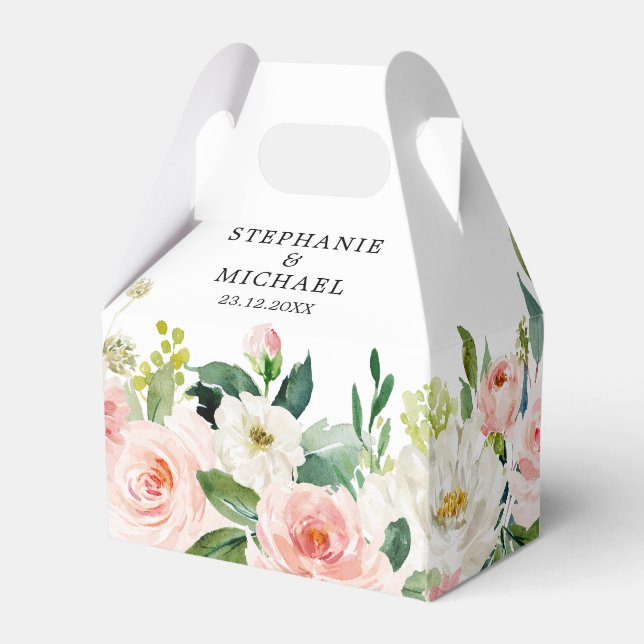 Blush Pink Florals Modern Botanical Wedding Favor Box (Back Side)
