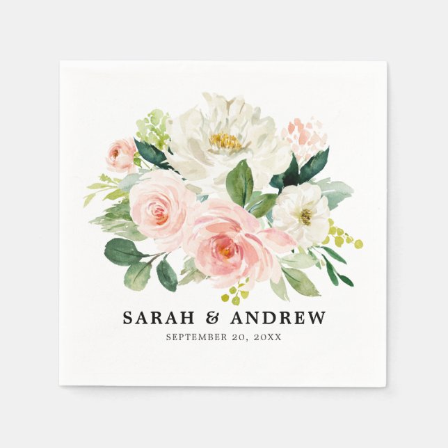 Blush Pink Florals Modern Botanical Wedding Napkin (Front)