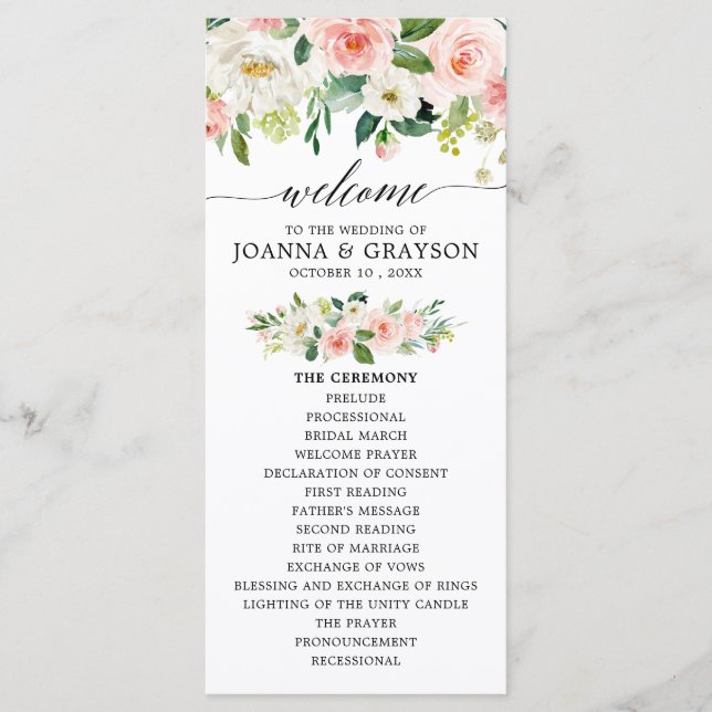 Blush Pink Florals Modern Botanical Wedding Program (Front)