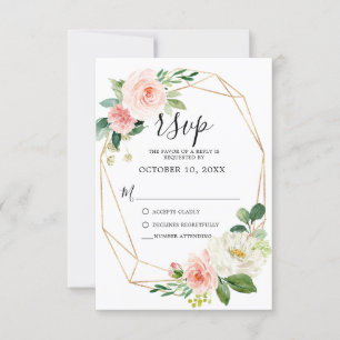 Blush Pink Florals Modern Geometric Gold Frame RSVP Card